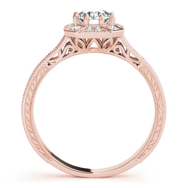 Vintage Style Halo Filigree Engagement Ring, style 84897, Side view in rose gold