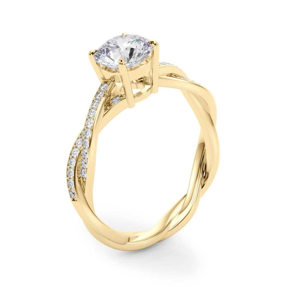 Twisting Round Engagement Ring, style 84905, Angle view in yellow gold