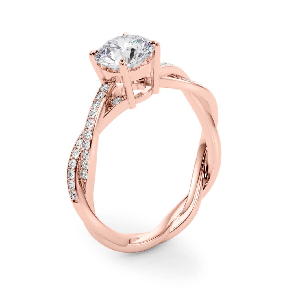 Twisting Round Engagement Ring, style 84905, Angle view in rose gold
