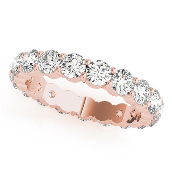 Shared Prong Eternity Wedding Bands (3.2 ct. tw.), Front view in rose gold