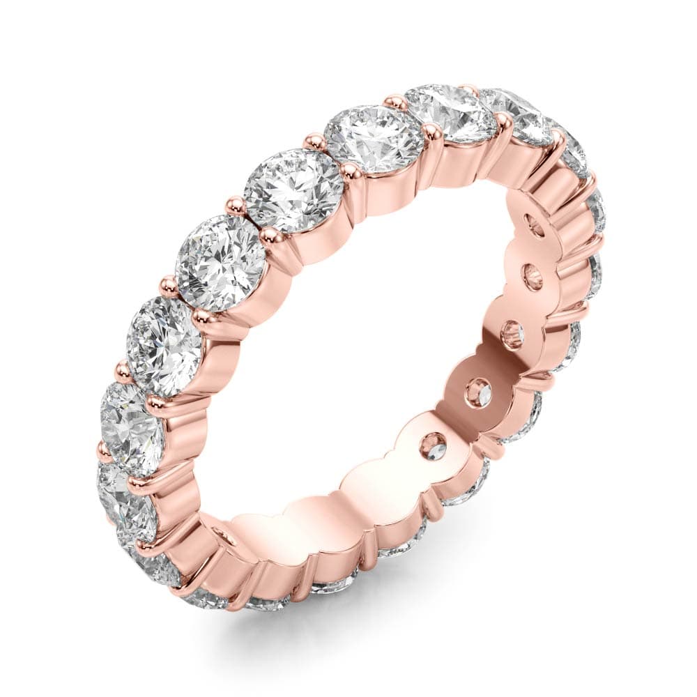 Shared Prong Eternity Wedding Bands (3.2 ct. tw.), Angle view in rose gold