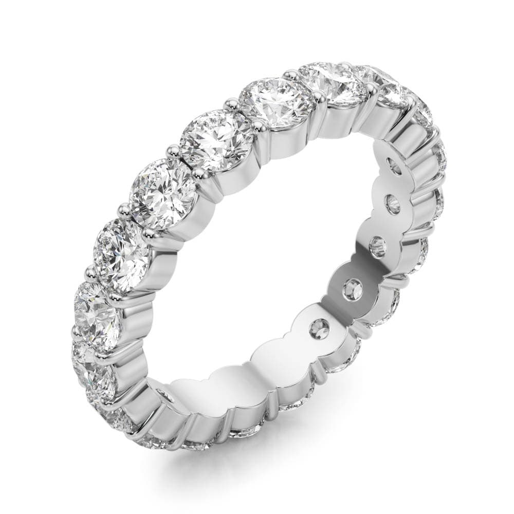 Shared Prong Eternity Wedding Bands (1.15 ct. tw.), Angle view in white gold or platinum