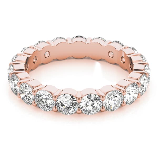Shared Prong Eternity Wedding Bands (3.2 ct. tw.), On hand view in rose gold