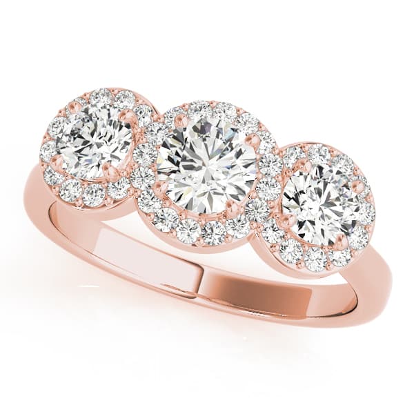 3-Stone Round Halo Engagement Ring, style 84912, Front view in rose gold