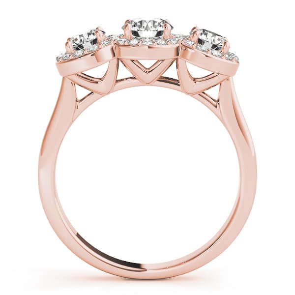 3-Stone Round Halo Engagement Ring, style 84912, Side view in rose gold