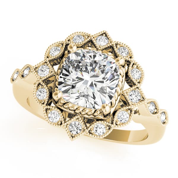 Cushion Gemstone Ring, style 84917, Front view in yellow gold