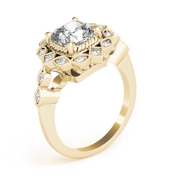 Cushion Gemstone Ring, style 84917, Angle view in yellow gold