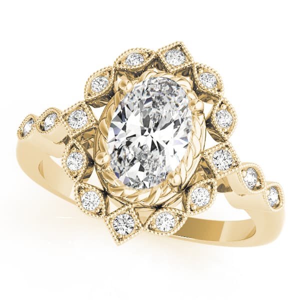 Oval Halo Vintage Engagement Ring, style 84918, Front view in yellow gold