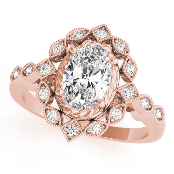 Oval Halo Vintage Engagement Ring, style 84918, Front view in rose gold