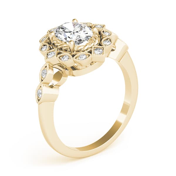 Oval Halo Vintage Engagement Ring, style 84918, Angle view in yellow gold