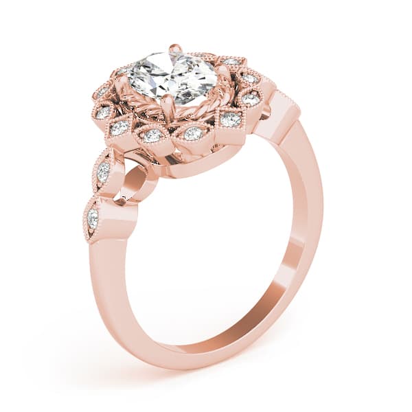Oval Halo Vintage Engagement Ring, style 84918, Angle view in rose gold