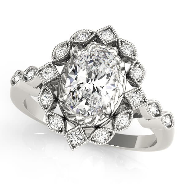 Oval Halo Vintage Engagement Ring — style 84918 in 10k White Gold