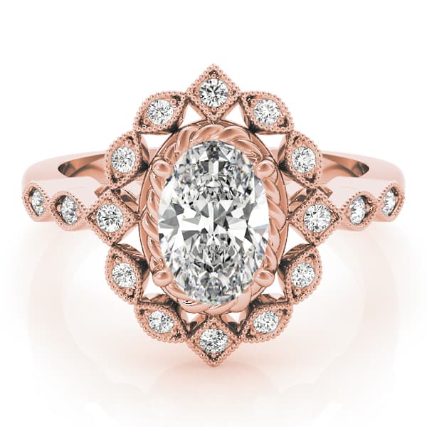 Oval Halo Vintage Engagement Ring, style 84918, On hand view in rose gold