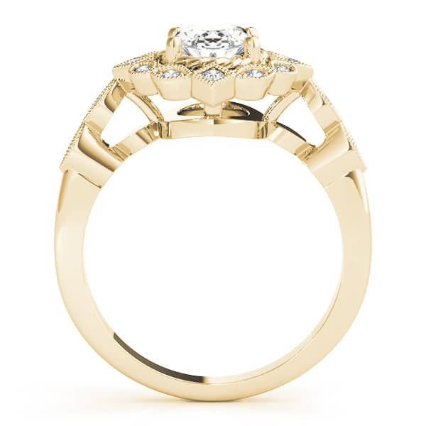 Oval Halo Vintage Engagement Ring, style 84918, Side view in yellow gold