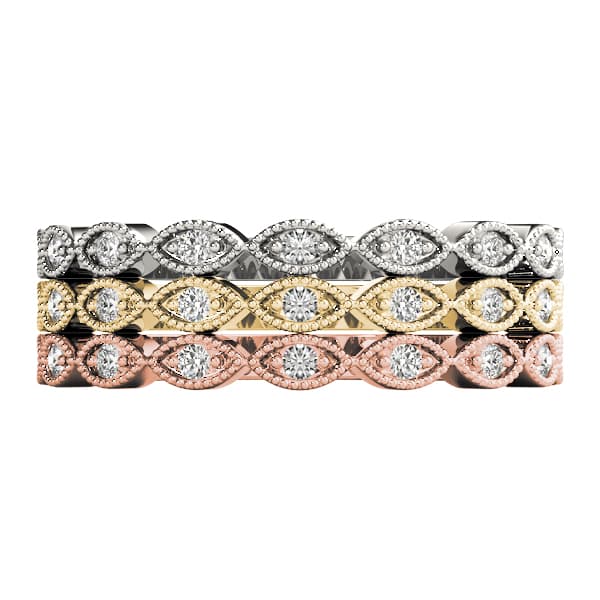 Marquise Shaped Stackable Band (0.07 ct. tw.), Top view in white gold or platinum