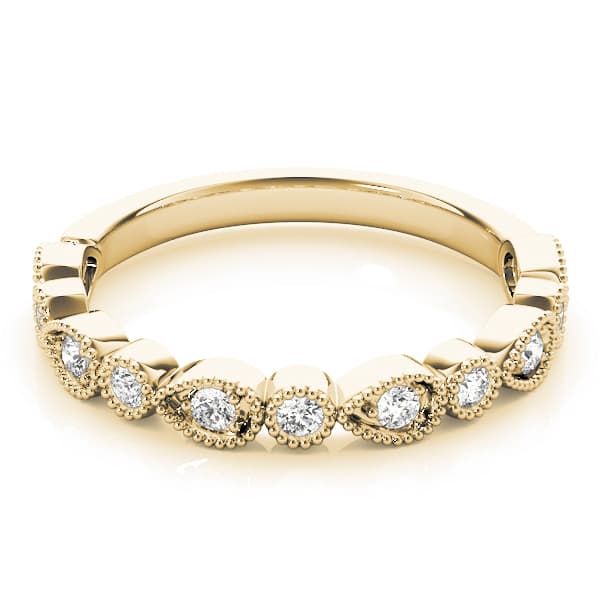 Alternating Pear & Round Diamond Band (0.16 ct. tw.), On hand view in yellow gold