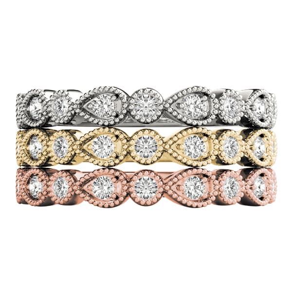 Alternating Pear & Round Diamond Band (0.16 ct. tw.), Top view in white gold or platinum