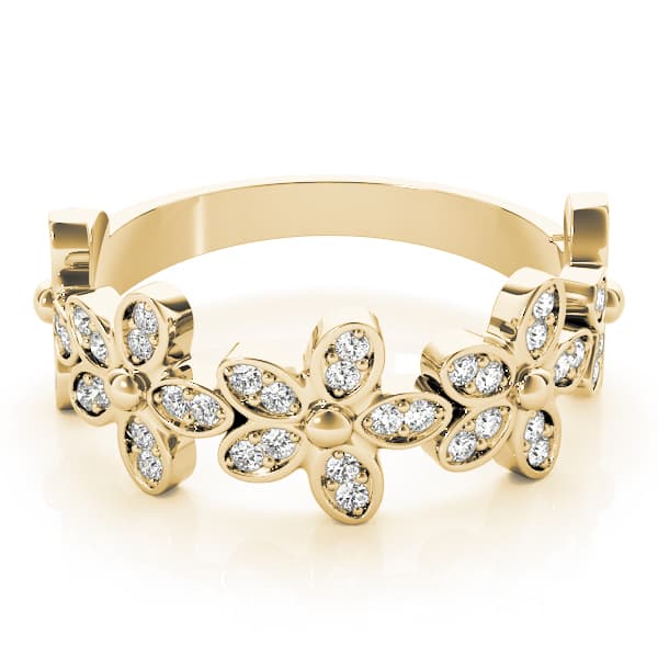 Nature Inspired Floral Shape Stackable Fashion Ring (1/4 ct. tw.), On hand view in yellow gold