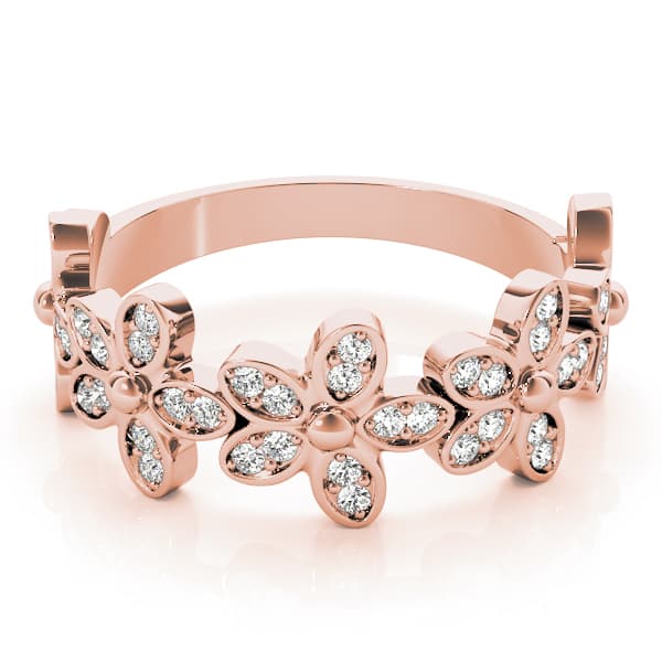 Nature Inspired Floral Shape Stackable Fashion Ring (1/4 ct. tw.), On hand view in rose gold