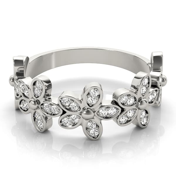 Nature Inspired Floral Shape Stackable Fashion Ring (1/4 ct. tw.), On hand view in white gold or platinum