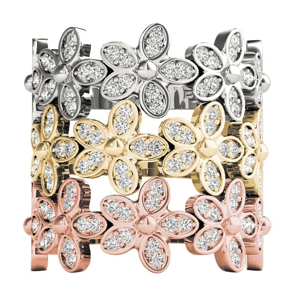 Nature Inspired Floral Shape Stackable Fashion Ring (1/4 ct. tw.), Top view in white gold or platinum