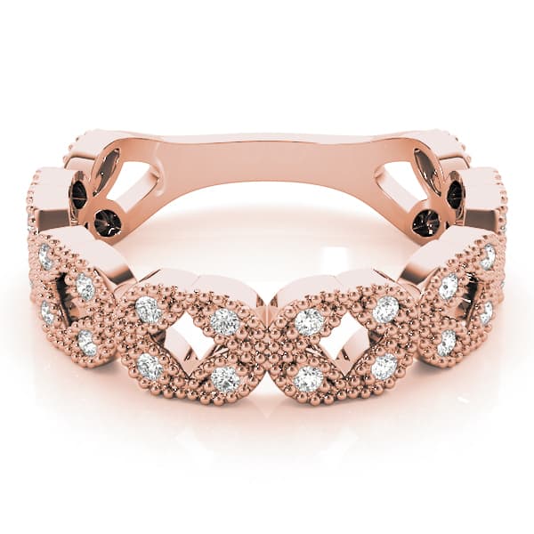 Vintage Milgrain Stackable Ring (1/8 ct. tw.), On hand view in rose gold