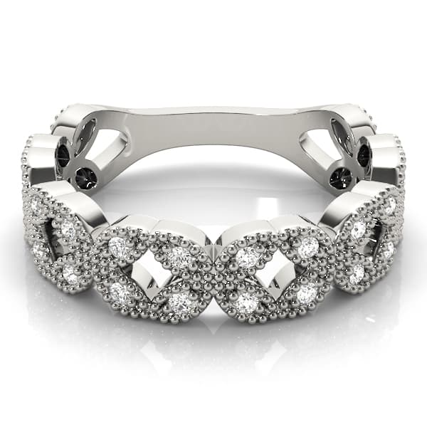 Vintage Milgrain Stackable Ring (1/8 ct. tw.), On hand view in white gold or platinum