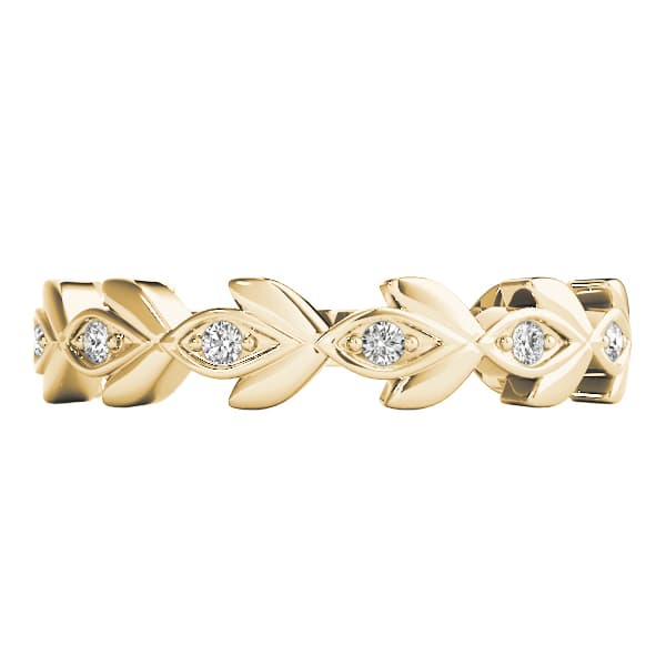 Nature Inspired Floral Shape Stackable Ring (0.1 ct. tw.), On hand view in yellow gold