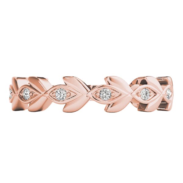 Nature Inspired Floral Shape Stackable Ring (0.1 ct. tw.), On hand view in rose gold