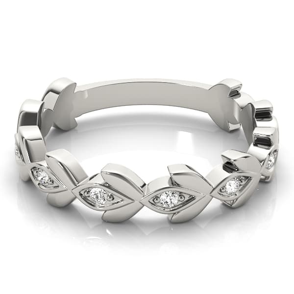 Nature Inspired Floral Shape Stackable Ring (0.1 ct. tw.), On hand view in white gold or platinum