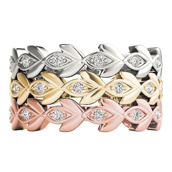 Nature Inspired Floral Shape Stackable Ring (0.1 ct. tw.), Top view in white gold or platinum