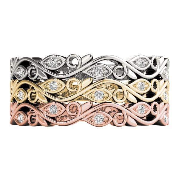 Nature Inspired Floral Stackable Fashion Band (0.05 ct. tw.), Angle view in white gold or platinum