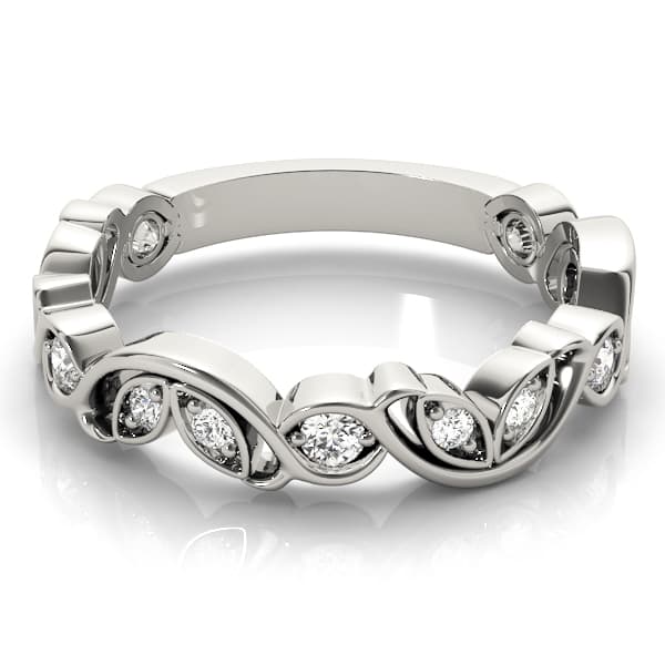 Nature Inspired Floral Stackable Wedding Bands (1/4 ct. tw.), On hand view in white gold or platinum
