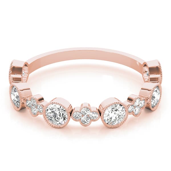 Round & Clover Milgrain Band (0.3 ct. tw.), On hand view in rose gold