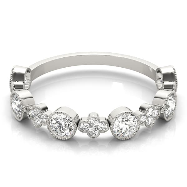 Round & Clover Milgrain Band (0.3 ct. tw.), On hand view in white gold or platinum