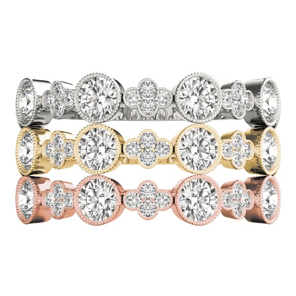 Round & Clover Milgrain Band (0.3 ct. tw.), Top view in white gold or platinum
