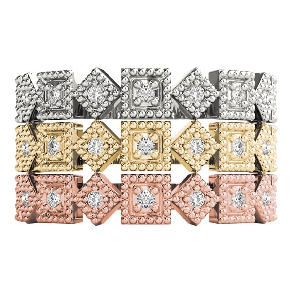 Vintage-Inspired Milgrain Band (0.07 ct. tw.), Top view in white gold or platinum