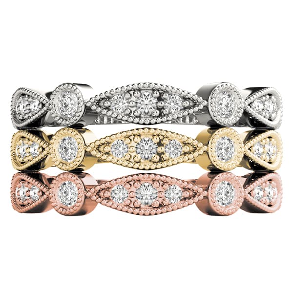 Stackable Milgrain Band (0.16 ct. tw.), Top view in white gold or platinum