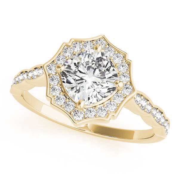 Scalloped Cushion Halo Ring, style 84996, Front view in yellow gold