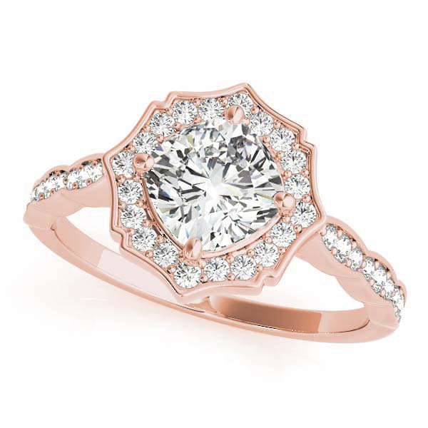 Scalloped Cushion Halo Ring, style 84996, Front view in rose gold