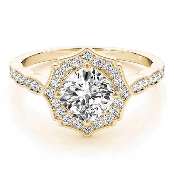 Scalloped Cushion Halo Ring, style 84996, Angle view in yellow gold