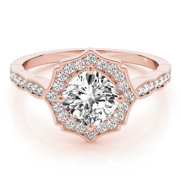 Scalloped Cushion Halo Ring, style 84996, Angle view in rose gold