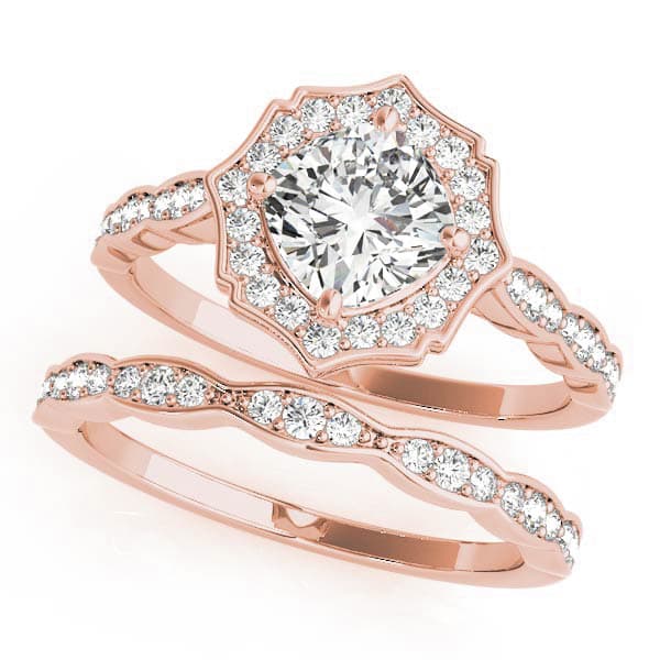 Scalloped Cushion Halo Ring, style 84996, On hand view in rose gold