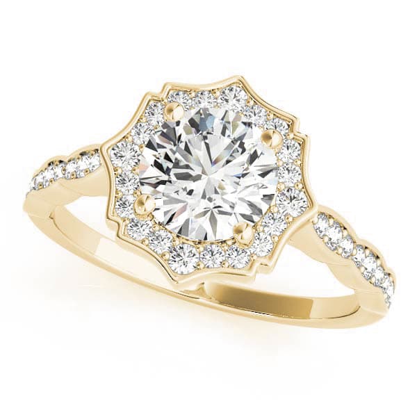 Scalloped Halo Single Row Engagement Ring, style 84997, Front view in yellow gold