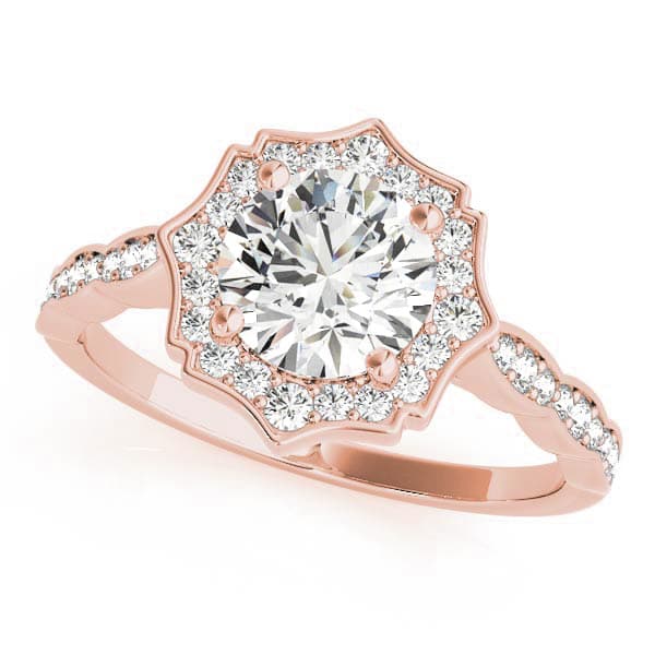 Scalloped Halo Single Row Engagement Ring, style 84997, Front view in rose gold