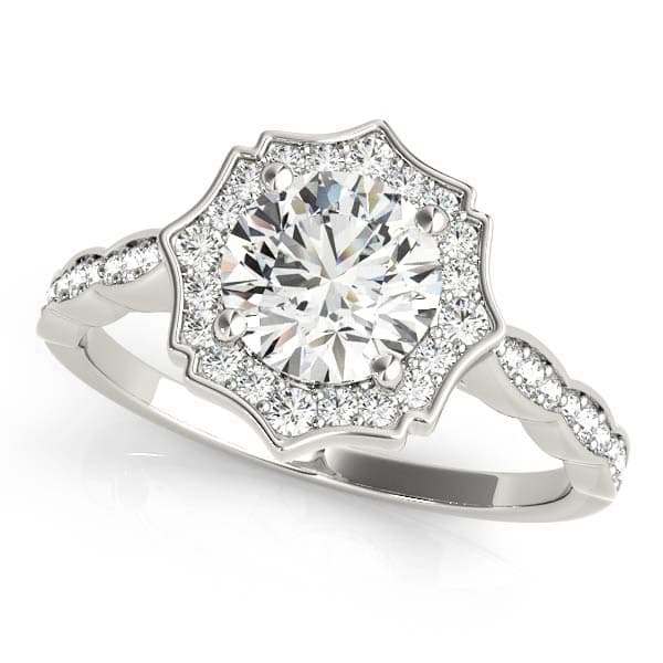 Scalloped Halo Single Row Engagement Rings — style 84997 in 10k White Gold