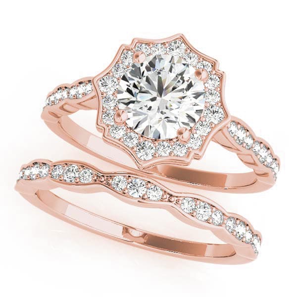 Scalloped Halo Single Row Engagement Ring, style 84997, On hand view in rose gold