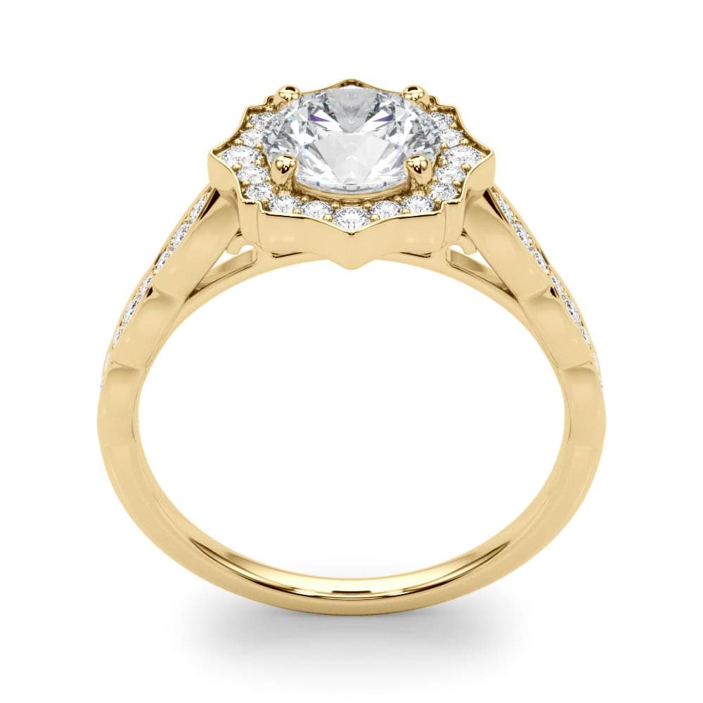 Scalloped Halo Single Row Engagement Ring, style 84997, Top view in yellow gold