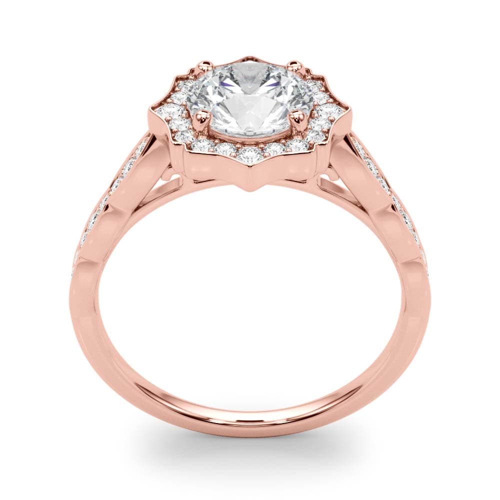 Scalloped Halo Single Row Engagement Ring, style 84997, Top view in rose gold