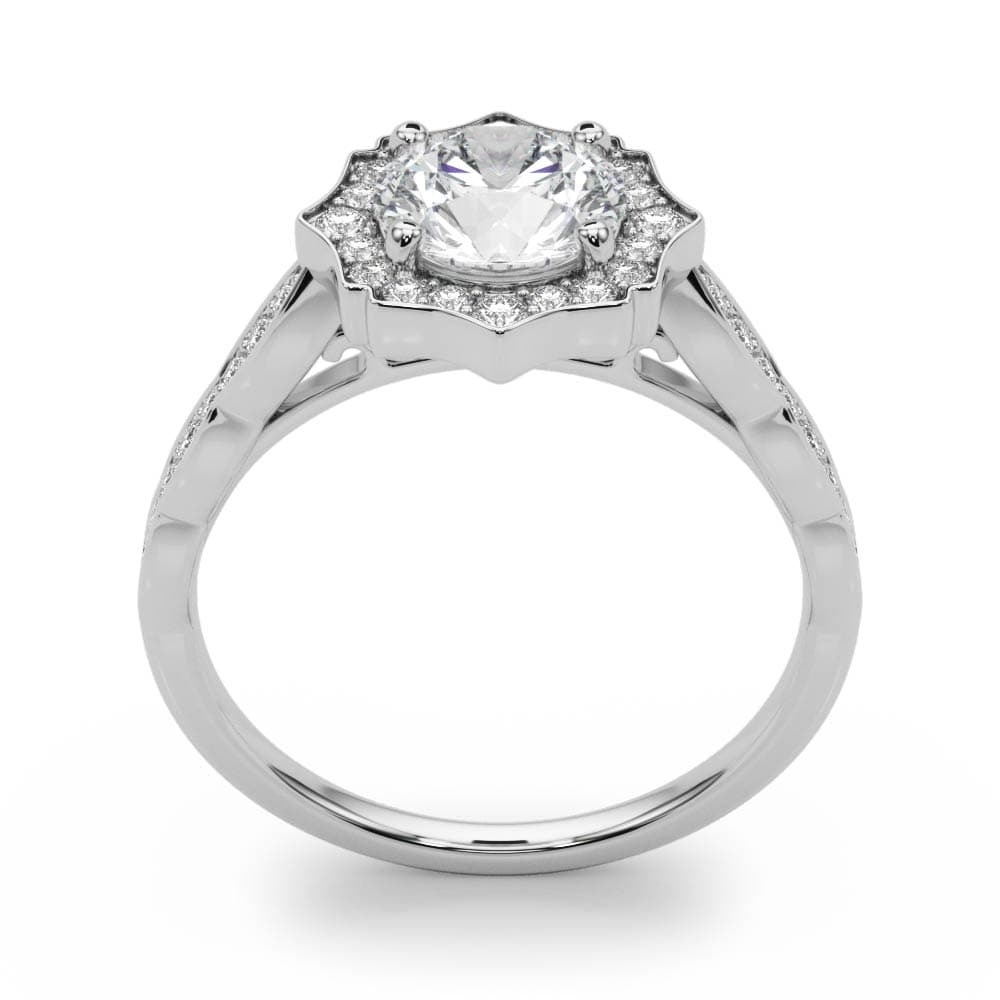 Scalloped Halo Single Row Engagement Ring, style 84997, Top view in white gold or platinum